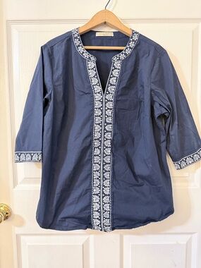 Wayward Fancies Blue & White Tunic Top XL